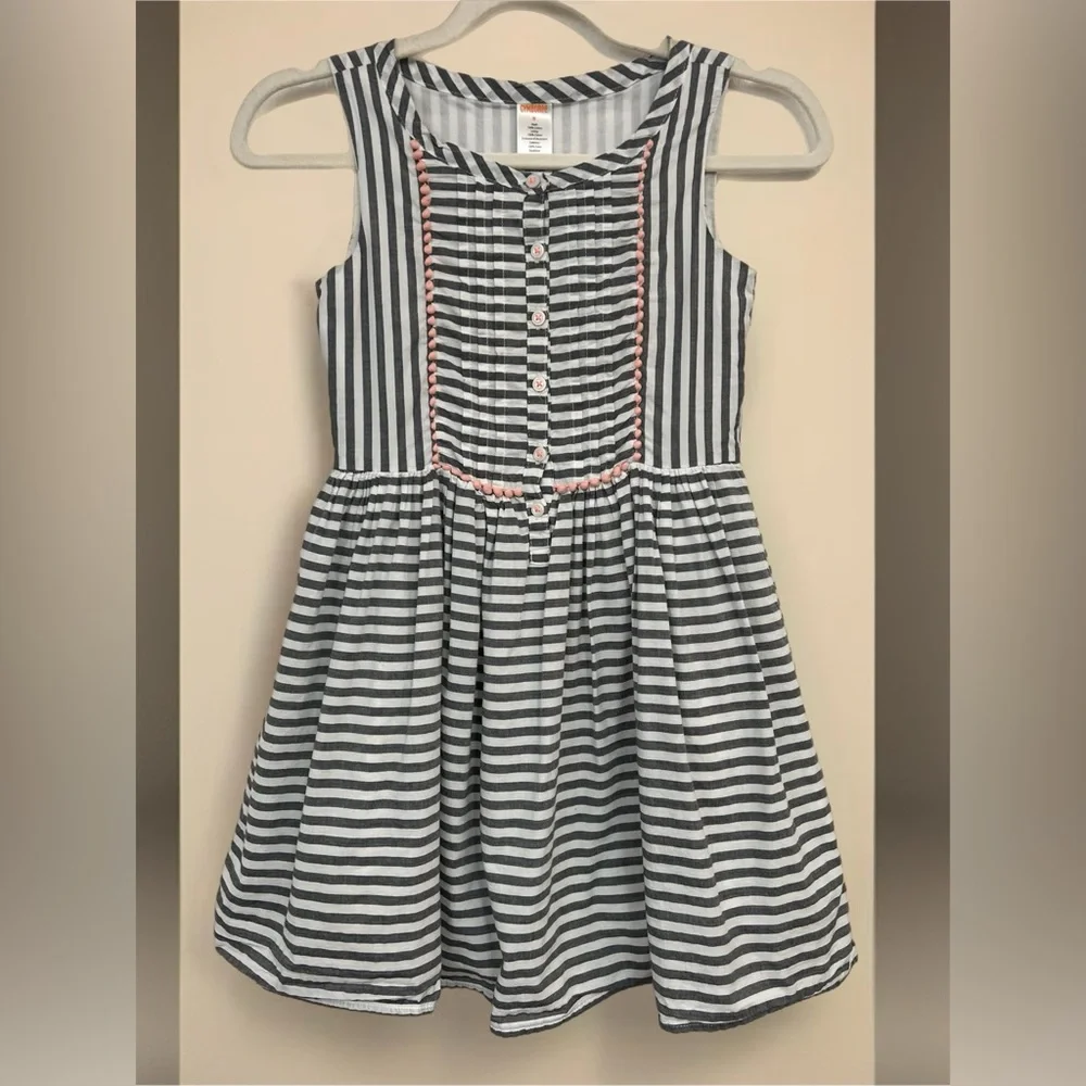 Gymboree Animal Party Striped Pom Pom Dress Size 8‎ Girl 100% Cotton